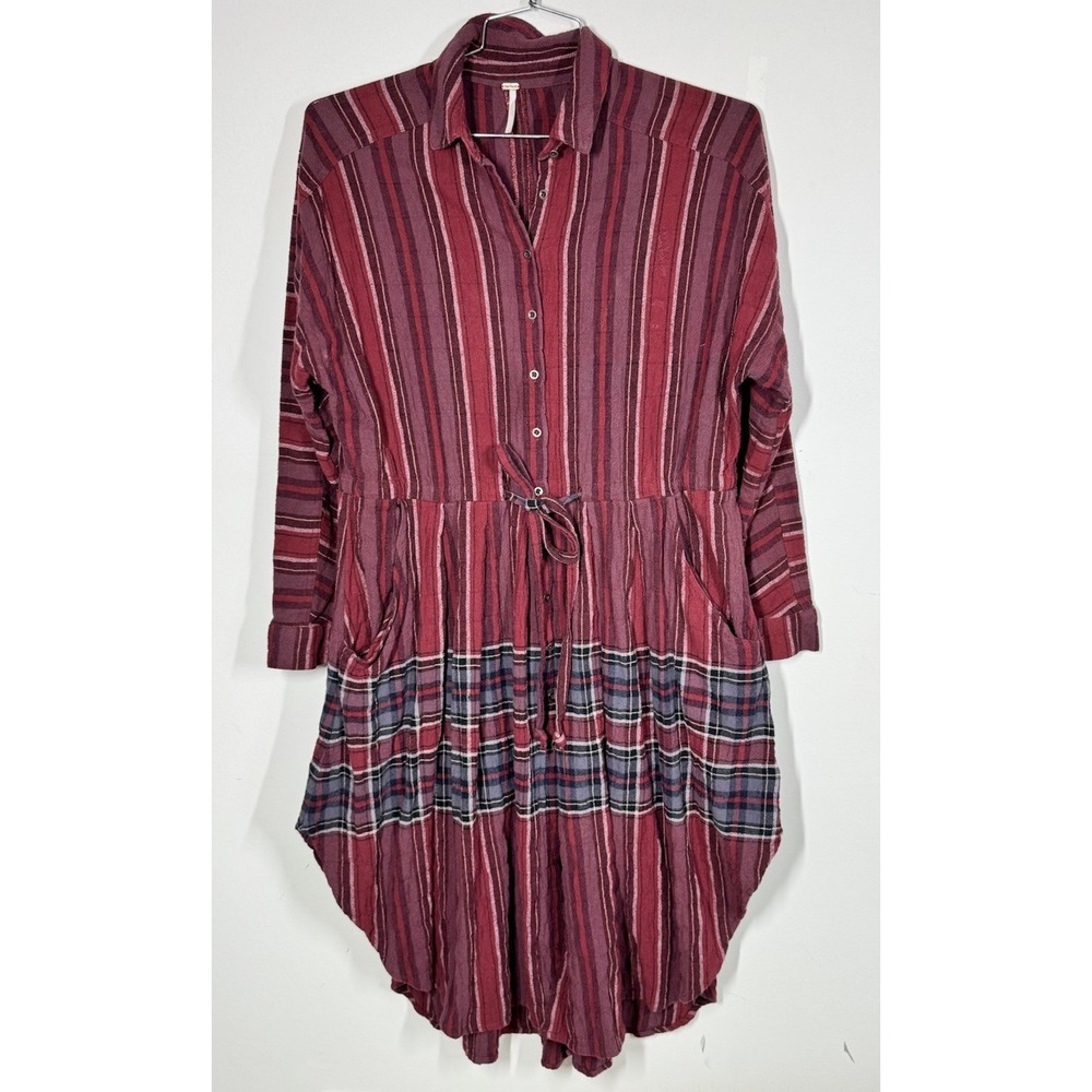 Free People Long Sleeve Button Up Tiered Ray Of Light Dress Size S Granola‎ Girl